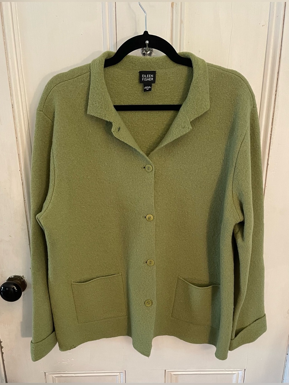 Eileen Fisher 100% Wool Boiled Wool Jacket Cardigan Sage Green Size M